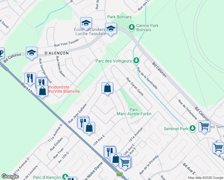 map of restaurants, bars, coffee shops, grocery stores, and more near 1371 Rue Maurice Cullen in Blainville