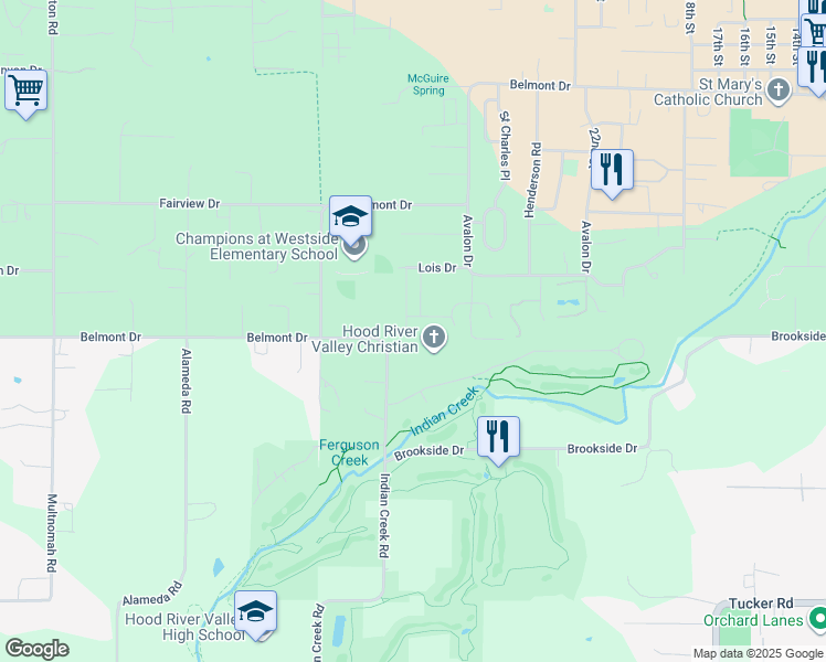 map of restaurants, bars, coffee shops, grocery stores, and more near 945 Makena Lane in Hood River