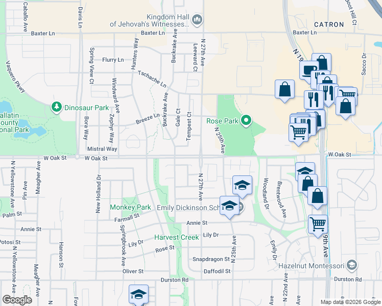 map of restaurants, bars, coffee shops, grocery stores, and more near 2730 Cobblestone Place in Bozeman