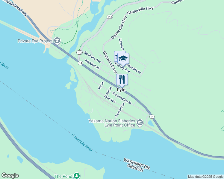 map of restaurants, bars, coffee shops, grocery stores, and more near 500 Washington Street in Lyle