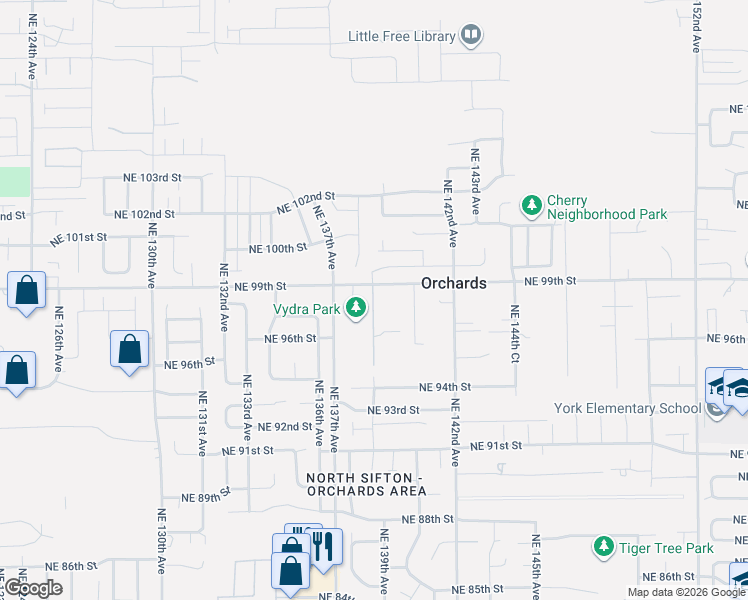 map of restaurants, bars, coffee shops, grocery stores, and more near 13711 Northeast 99th Street in Vancouver