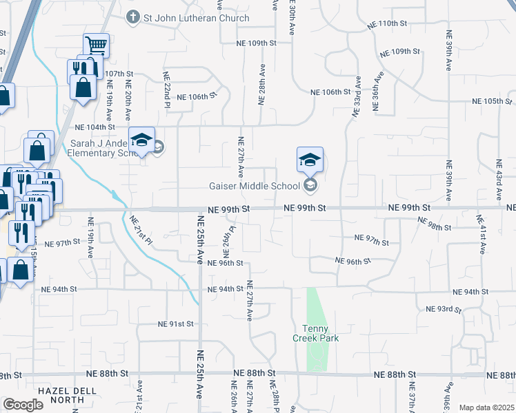 map of restaurants, bars, coffee shops, grocery stores, and more near 2718 Northeast 99th Street in Vancouver