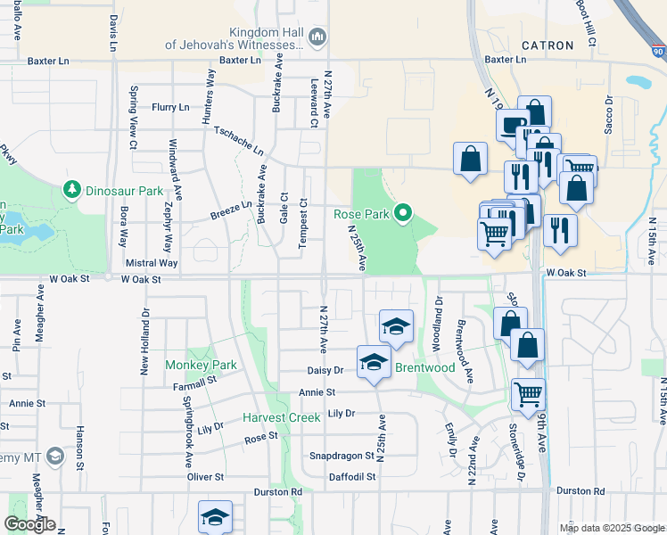 map of restaurants, bars, coffee shops, grocery stores, and more near 1481 North 25th Avenue in Bozeman