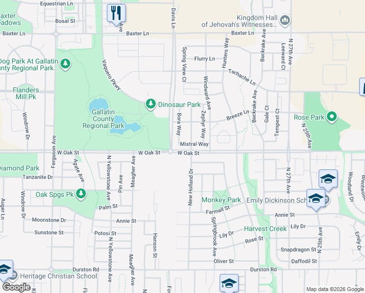 map of restaurants, bars, coffee shops, grocery stores, and more near 1369 Bora Way in Bozeman