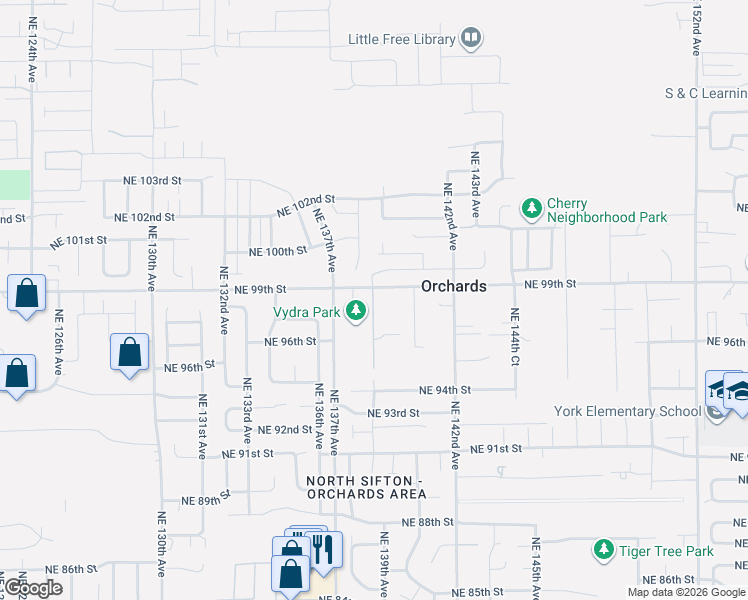 map of restaurants, bars, coffee shops, grocery stores, and more near 13711 Northeast 99th Street in Vancouver