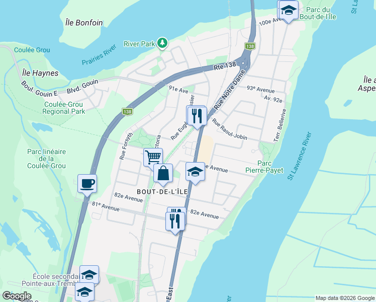 map of restaurants, bars, coffee shops, grocery stores, and more near 700 Rue Léonard-Chaigneau in Montréal