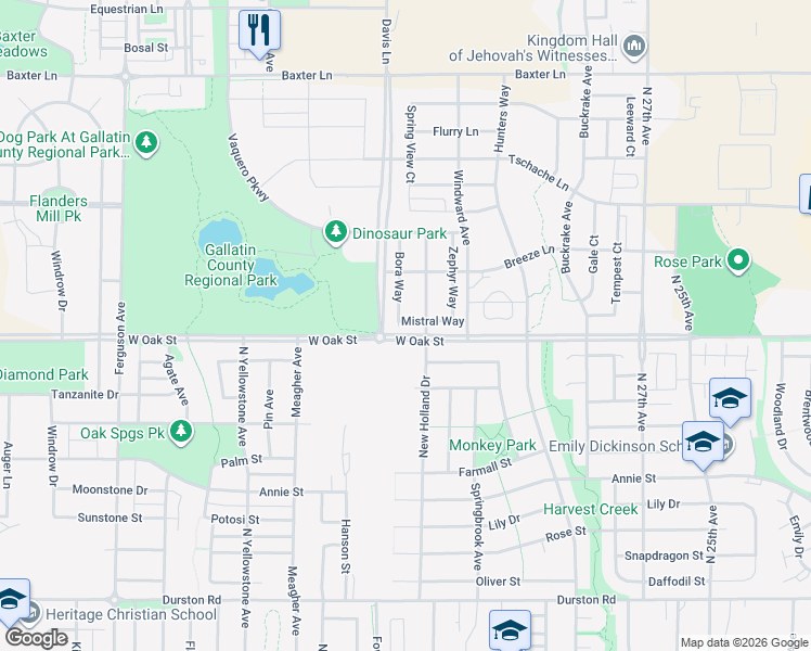 map of restaurants, bars, coffee shops, grocery stores, and more near 1369 Bora Way in Bozeman