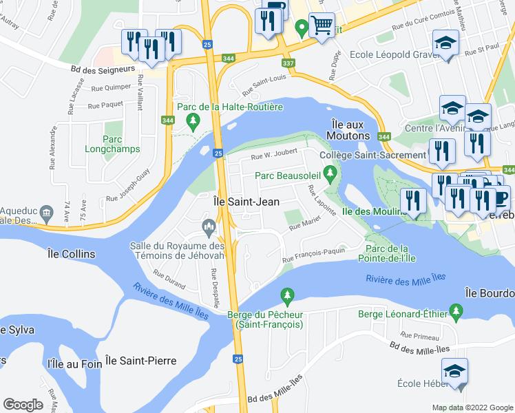 map of restaurants, bars, coffee shops, grocery stores, and more near 180 Rue J. A. Duchesneau in Terrebonne