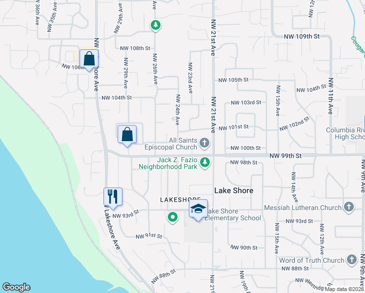 map of restaurants, bars, coffee shops, grocery stores, and more near 10007 Northwest 24th Court in Vancouver