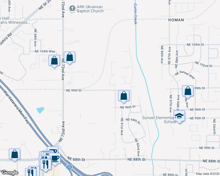 map of restaurants, bars, coffee shops, grocery stores, and more near 9812 Northeast 80th Avenue in Vancouver