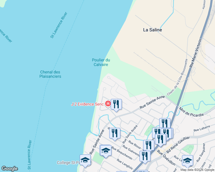 map of restaurants, bars, coffee shops, grocery stores, and more near 2528 Rue du Calvaire in Varennes