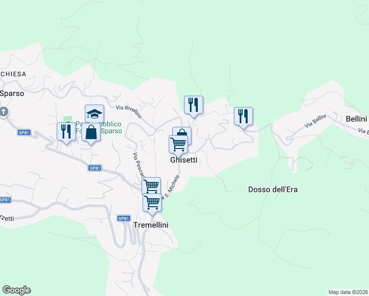map of restaurants, bars, coffee shops, grocery stores, and more near 40 Via San Michele in Provincia di Bergamo