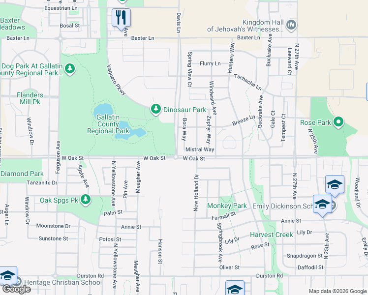 map of restaurants, bars, coffee shops, grocery stores, and more near 1369 Bora Way in Bozeman