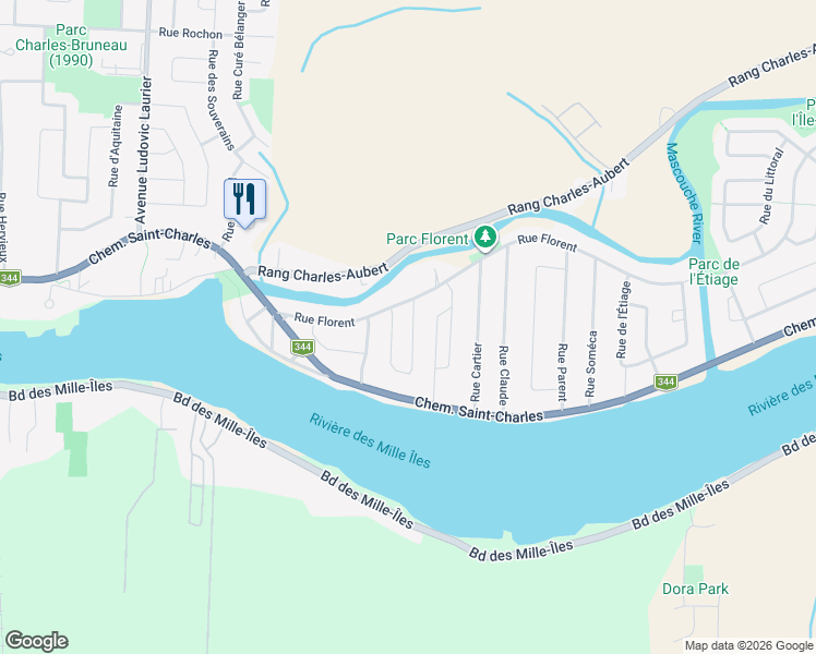 map of restaurants, bars, coffee shops, grocery stores, and more near 265 Rue du Curé Lamothe in Terrebonne