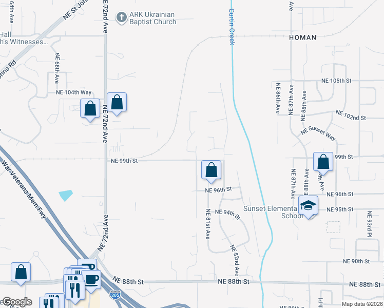 map of restaurants, bars, coffee shops, grocery stores, and more near 9812 Northeast 80th Avenue in Vancouver
