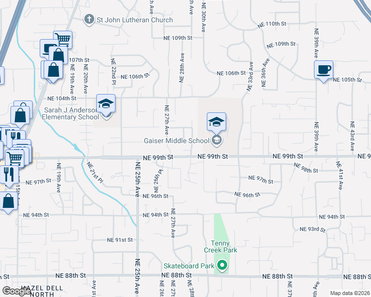 map of restaurants, bars, coffee shops, grocery stores, and more near 9916 Northeast 28th Place in Vancouver