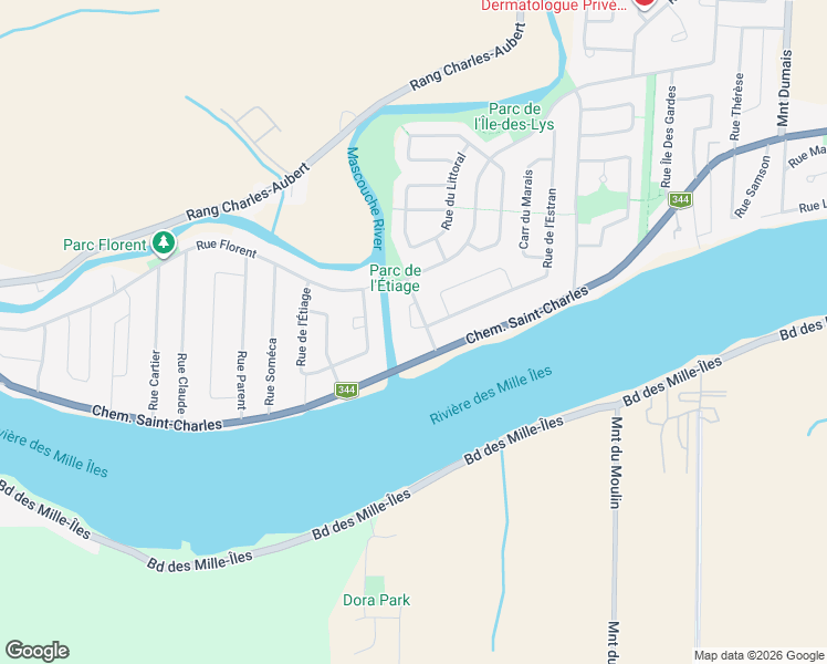 map of restaurants, bars, coffee shops, grocery stores, and more near 110 Rue de l'Affluent in Terrebonne