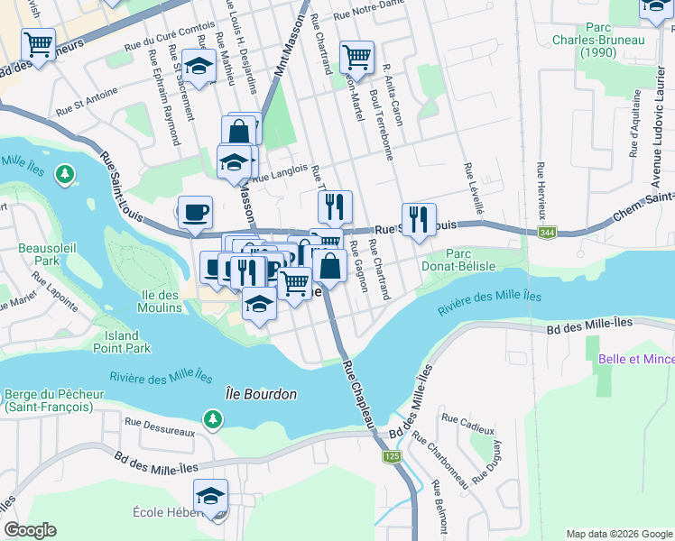 map of restaurants, bars, coffee shops, grocery stores, and more near 184 Rue Louis Lepage in Terrebonne