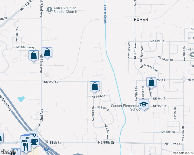 map of restaurants, bars, coffee shops, grocery stores, and more near 8105 NE 100th St in Vancouver