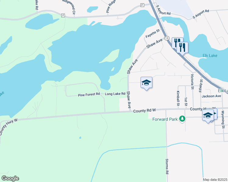 map of restaurants, bars, coffee shops, grocery stores, and more near W7046 County Road West in Phillips