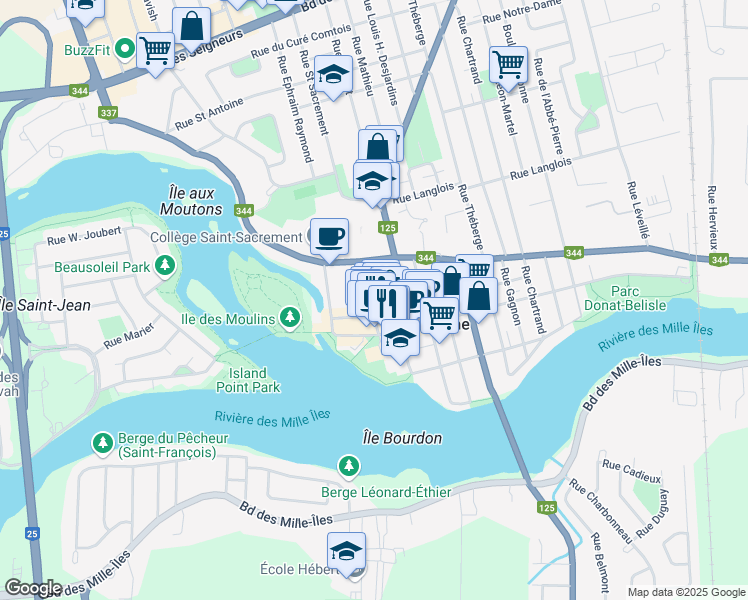 map of restaurants, bars, coffee shops, grocery stores, and more near 178 Rue Sainte Marie in Terrebonne