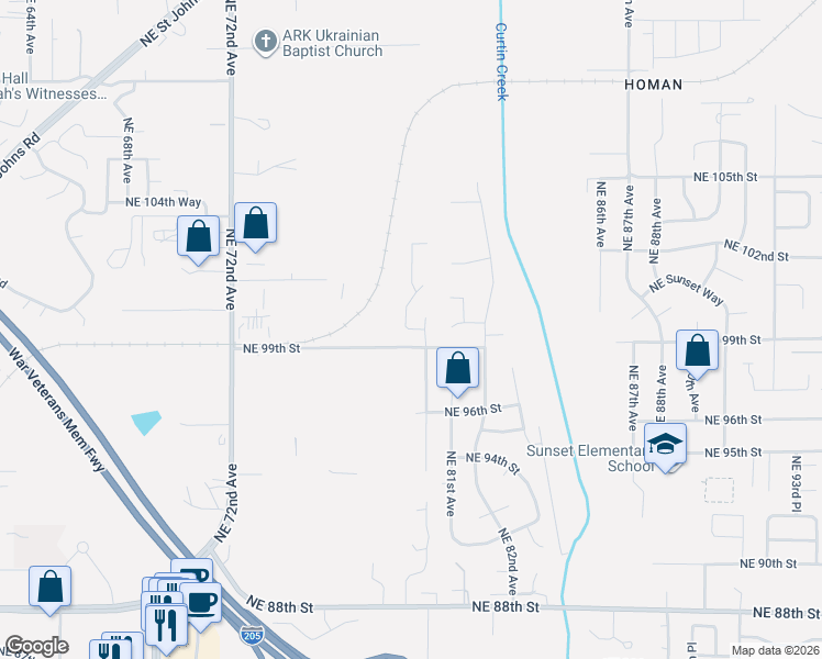 map of restaurants, bars, coffee shops, grocery stores, and more near 9812 Northeast 80th Avenue in Vancouver