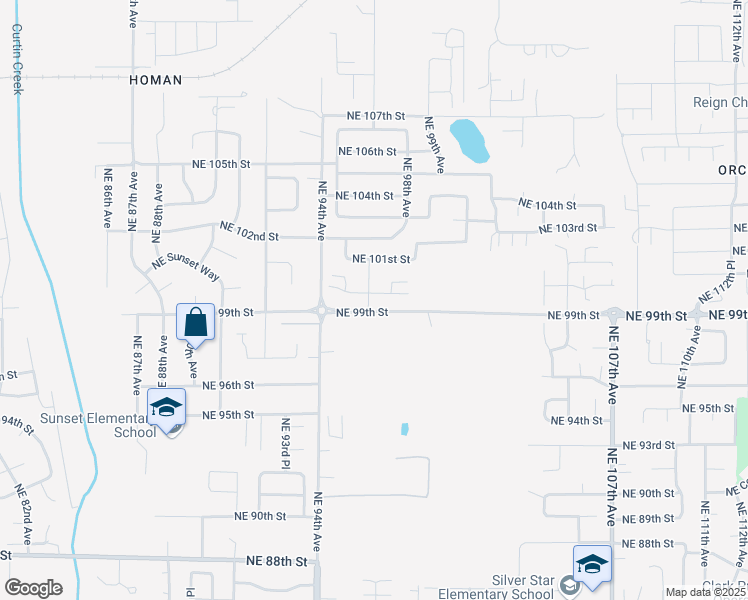 map of restaurants, bars, coffee shops, grocery stores, and more near 9601 Northeast 100th Way in Vancouver