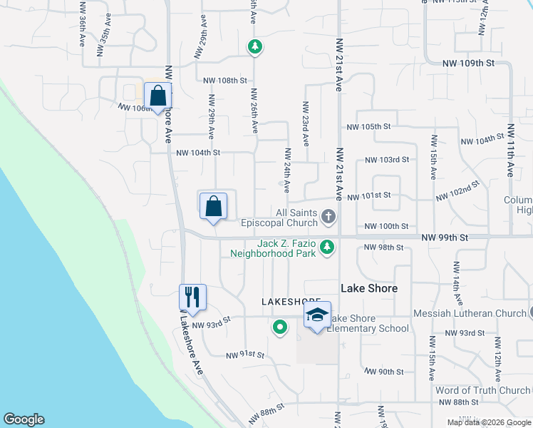 map of restaurants, bars, coffee shops, grocery stores, and more near 2509 Northwest 102nd Circle in Vancouver