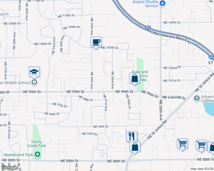 map of restaurants, bars, coffee shops, grocery stores, and more near 4111 Northeast 100th Circle in Vancouver