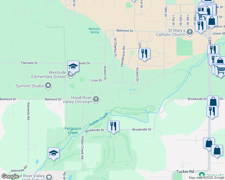 map of restaurants, bars, coffee shops, grocery stores, and more near 938 Hood View Court in Hood River