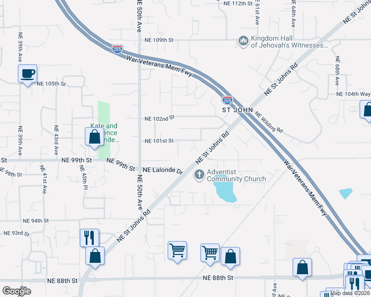map of restaurants, bars, coffee shops, grocery stores, and more near 5316 Northeast 101st Street in Vancouver
