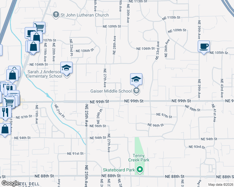 map of restaurants, bars, coffee shops, grocery stores, and more near 10013 Northeast 28th Place in Vancouver