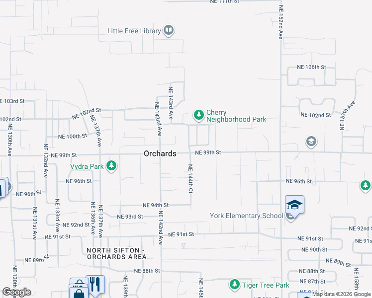 map of restaurants, bars, coffee shops, grocery stores, and more near 9900 Northeast 144th Avenue in Vancouver