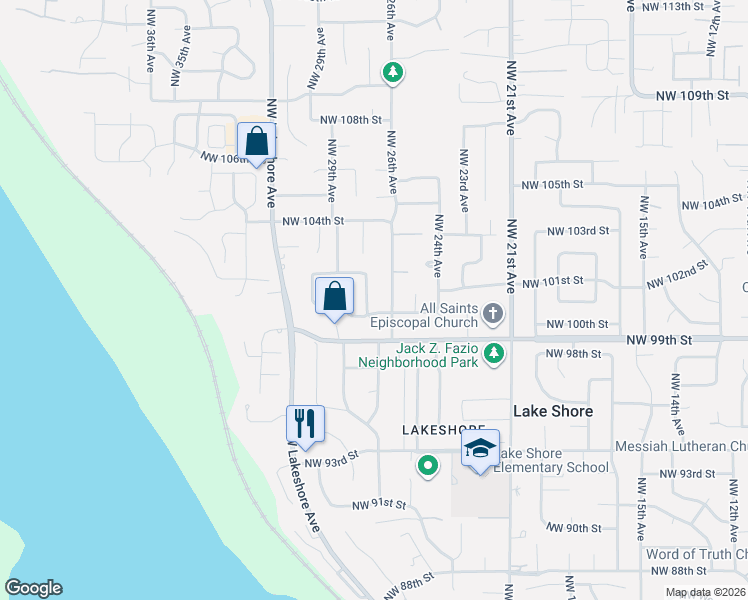 map of restaurants, bars, coffee shops, grocery stores, and more near 10103 Northwest 27th Avenue in Vancouver