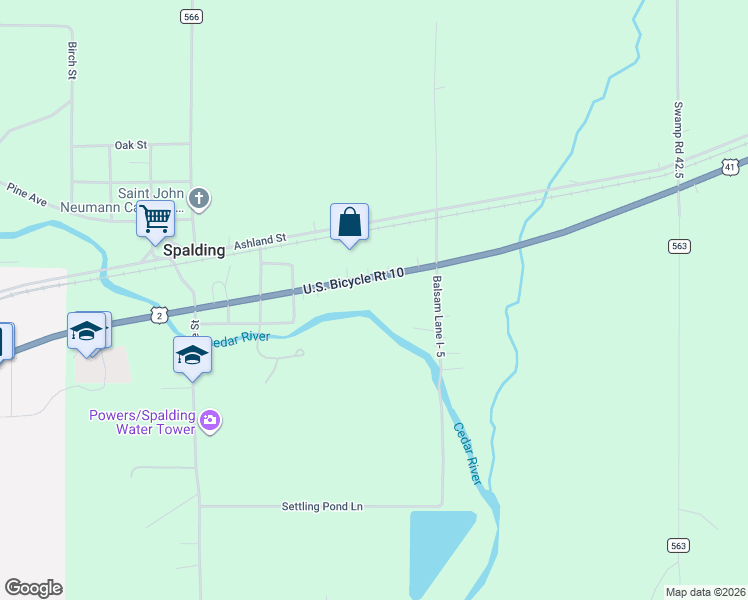 map of restaurants, bars, coffee shops, grocery stores, and more near N16049 Balsam Lane I- 5 in Spalding