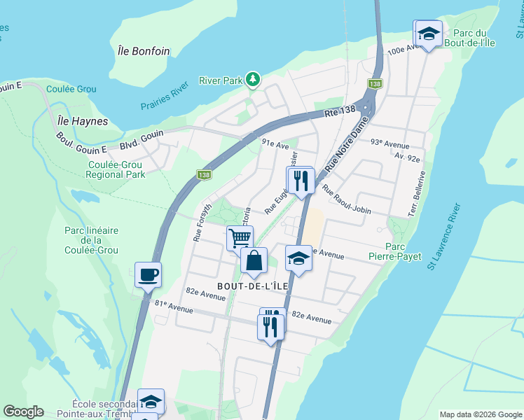 map of restaurants, bars, coffee shops, grocery stores, and more near 945 Rue Irène Sénécal in Montréal