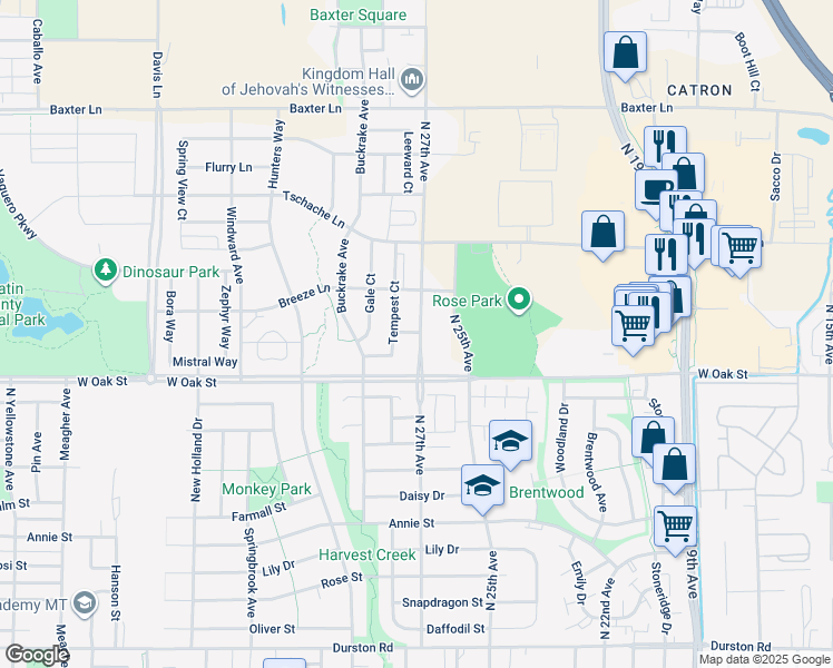 map of restaurants, bars, coffee shops, grocery stores, and more near 1513 Tempest Avenue in Bozeman