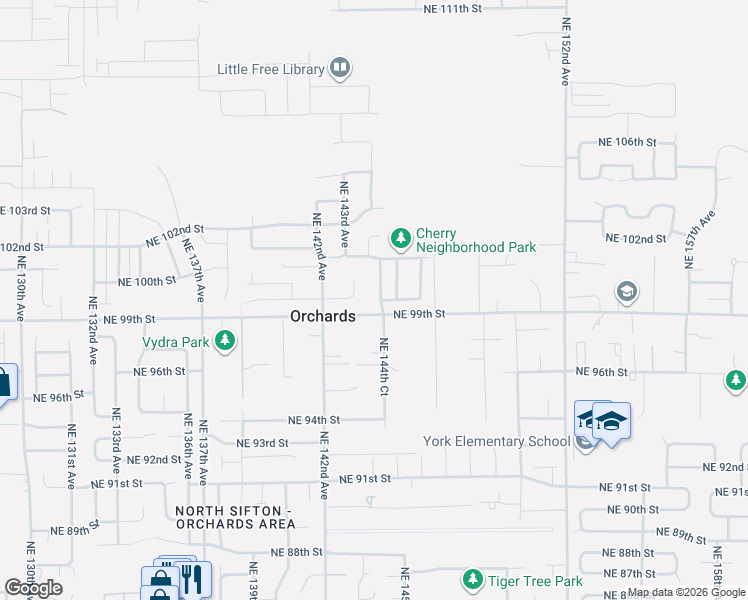 map of restaurants, bars, coffee shops, grocery stores, and more near 10002 Northeast 144th Avenue in Vancouver