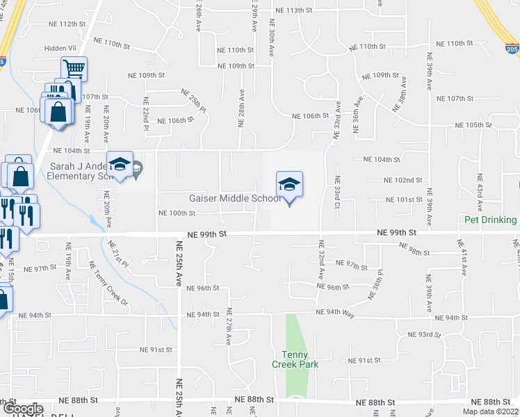 map of restaurants, bars, coffee shops, grocery stores, and more near 10005 Northeast 28th Place in Vancouver