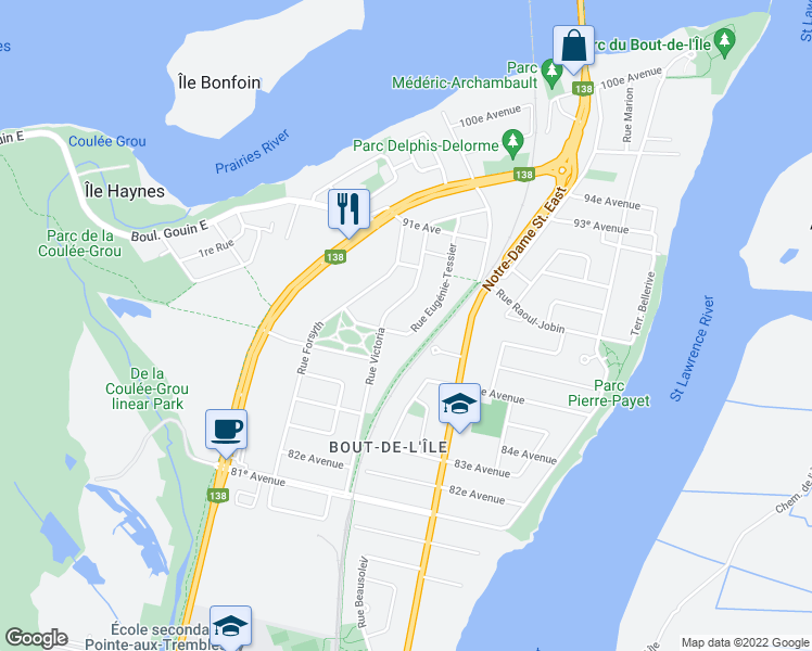 map of restaurants, bars, coffee shops, grocery stores, and more near 945 Rue Irène Sénécal in Montréal