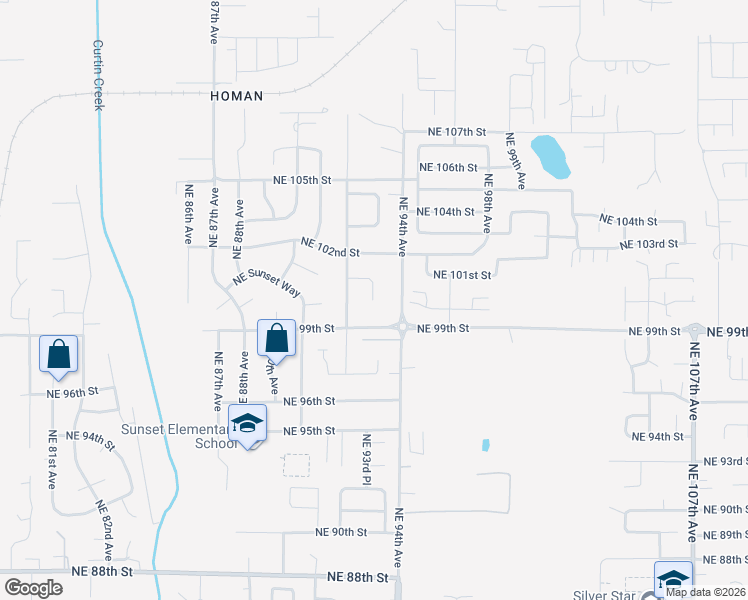 map of restaurants, bars, coffee shops, grocery stores, and more near Northeast 93rd Avenue in Clark County