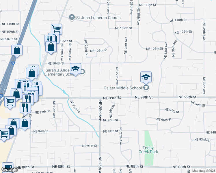 map of restaurants, bars, coffee shops, grocery stores, and more near 2506 Northeast 100th Street in Vancouver