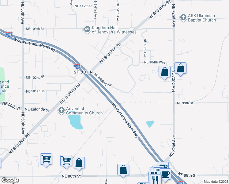 map of restaurants, bars, coffee shops, grocery stores, and more near 6310 Northeast Wilding Road in Vancouver