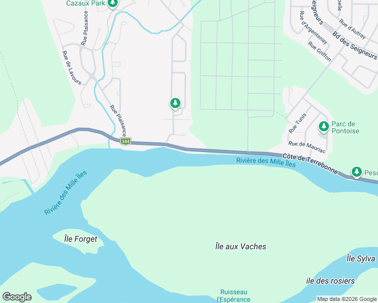 map of restaurants, bars, coffee shops, grocery stores, and more near 3620 Côte de Terrebonne in Terrebonne