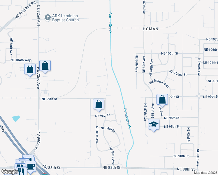 map of restaurants, bars, coffee shops, grocery stores, and more near 10017 Northeast 82nd Avenue in Vancouver