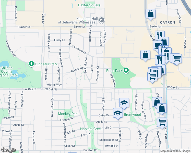 map of restaurants, bars, coffee shops, grocery stores, and more near 1513 Tempest Avenue in Bozeman