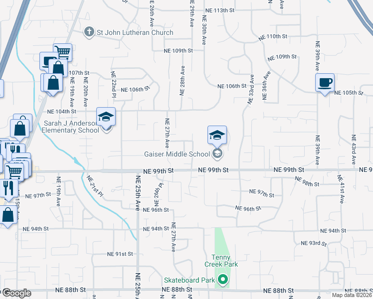 map of restaurants, bars, coffee shops, grocery stores, and more near 10013 Northeast 28th Place in Vancouver