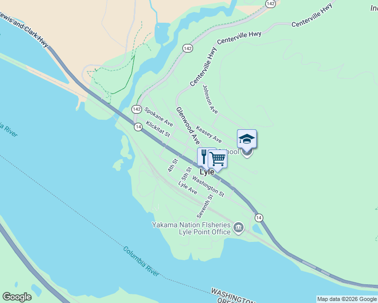 map of restaurants, bars, coffee shops, grocery stores, and more near 102 4th Street in Lyle