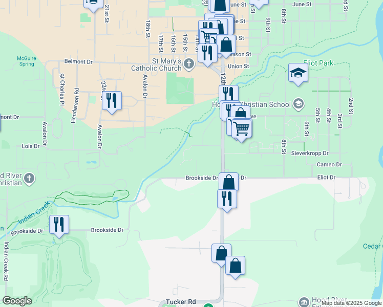 map of restaurants, bars, coffee shops, grocery stores, and more near 1950 Sterling Drive in Hood River