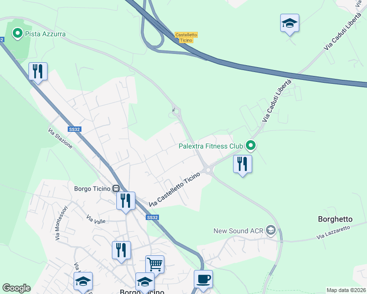 map of restaurants, bars, coffee shops, grocery stores, and more near 32 Via I Maggio in Provincia di Novara